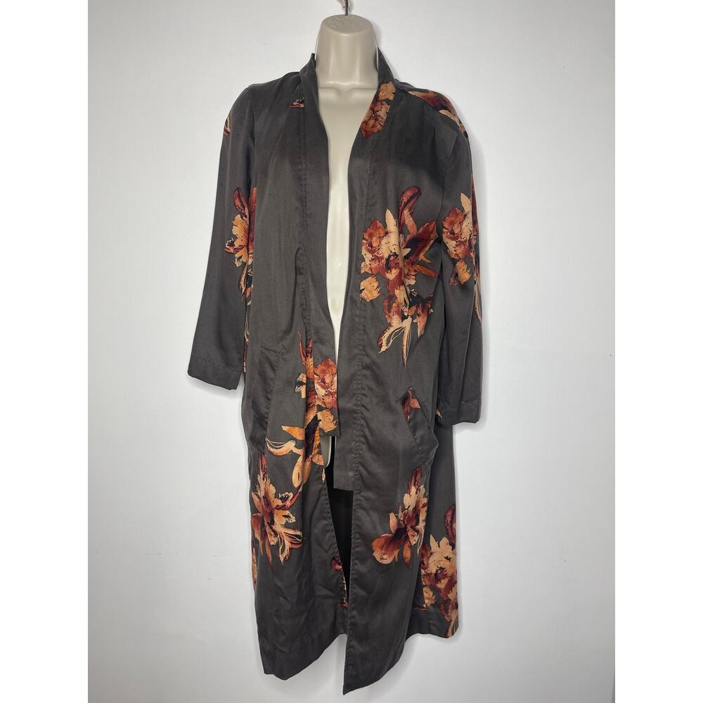 Free People Floral Open Cardigan - Gray and Orange